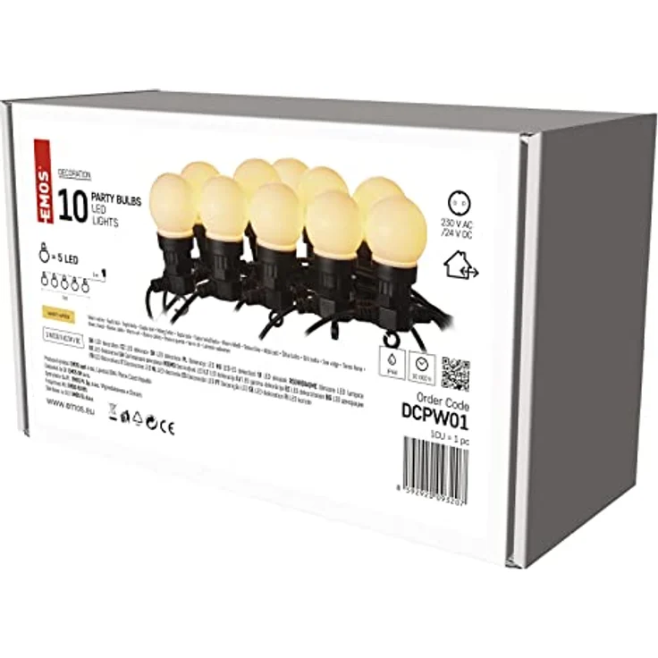 EMOS LED-Lichterkette DCPW01, 5m warme weißen Kugel-LEDs mit IP44 Schutz für Innen und Außen, 10 milchige Glühbirnen, ideal für Partys und Weihnachtsdeko – Bild 5