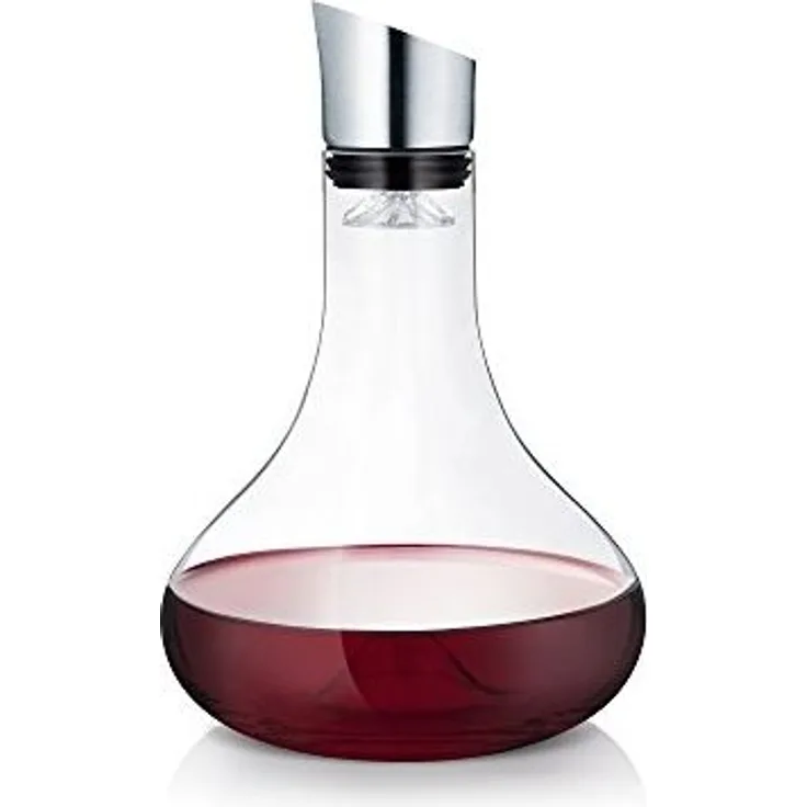 Blomus Alpha Dekantierkaraffe, Weinkaraffe, Glaskaraffe, Edelstahl Matt, Klarglas, H 26. 5 cm, Ø 18 cm, 63570