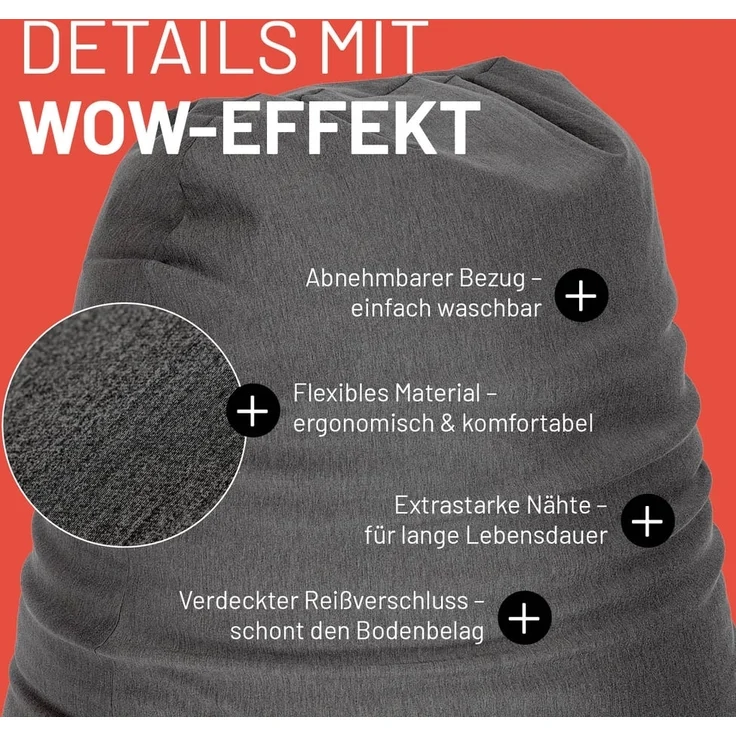 Lumaland 'Flexi Comfort' Sitzsack, Polystyrol, Dunkelgrau, Big - 155 x 100 cm – Bild 6
