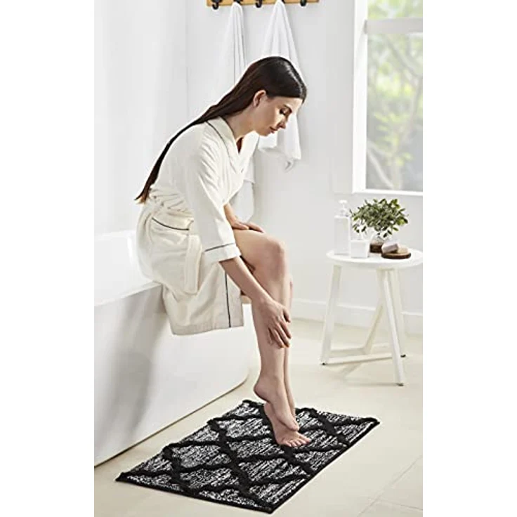 Penguin Home® Mikrofaser-Plüsch-Badematte,2er-Set,Vierpass-Design,schwarze Farbe,Rechtecke,saugfähiger,waschbarer Toilettenvorleger,2-teiliges rutschfeste Latex-Rückseite,Größe 40x60 cm und 50x80 cm – Bild 3