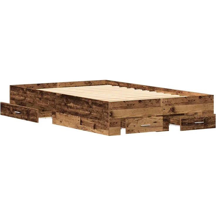 vidaXL Bettrahmen mit Schubladen Altholz 120 x 200 cm Holzwerkstoff 3333969 – Bild 4