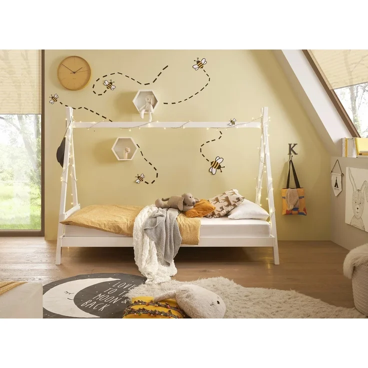 Kinderbett >Sora< in weiss, Kiefer Massivholz - 95x154x213cm (BxHxT) – Bild 3