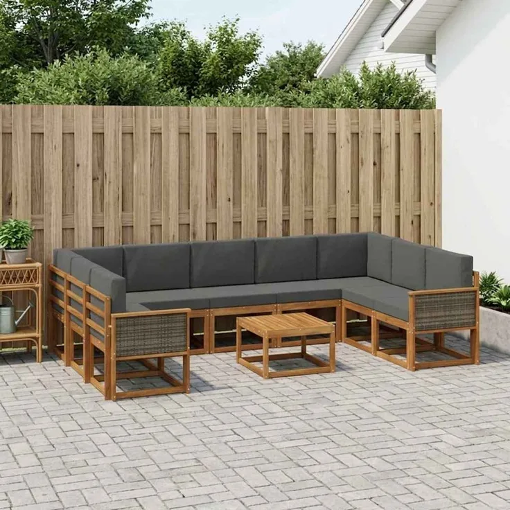 vidaXL Outdoor-Sofagarnitur 10 stk. 9-Sitzer Natur und Anthrazit 3385548