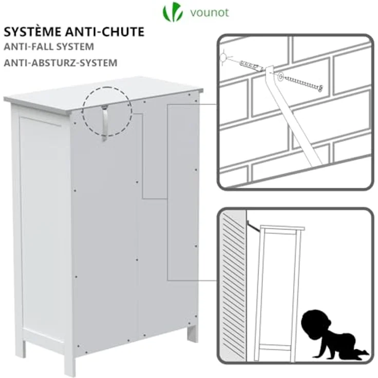 VOUNOT Badezimmerschrank, Badschrank, Beistellschrank mit 4 Schubladen, Schranktür & verstellbaren Ablagen für Badezimmer Wohnzimmer Küche Schlafzimmer 30 x 55 x 82 cm Weiß – Bild 6