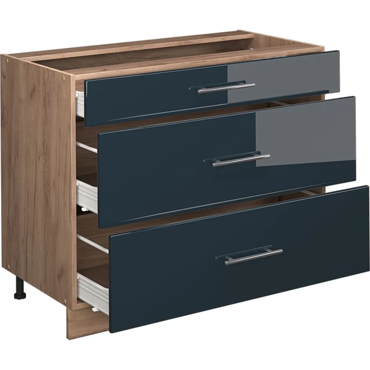 Küchenunterschrank Fame-Line Dunkelblau Hochglanz/Goldkraft Eiche 100 cm, AP Eiche Vicco – Bild 6