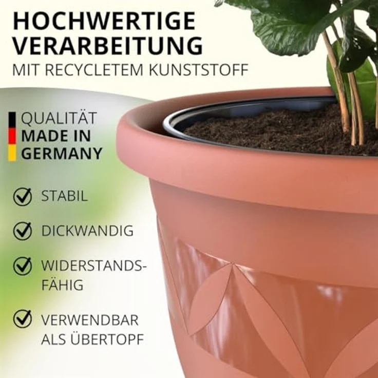 Plastard Pflanzkübel 3er, 5er, 10er Sets, Blumentop, Übertopf, Pflanztopf 15 - 40 cm (5 St), frostbeständig, UV-beständig, witterungsbeständig, langlebig – Bild 4