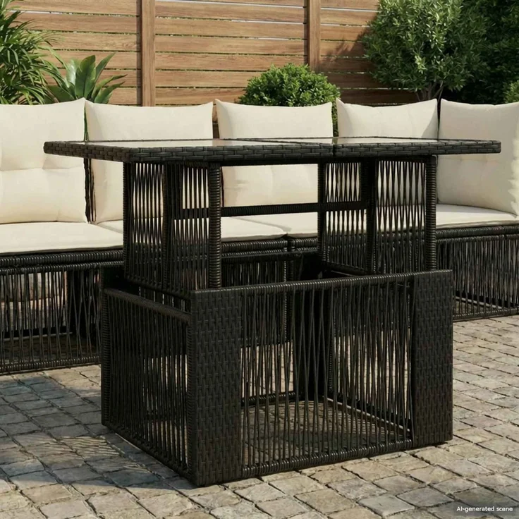 vidaXL Gartentisch Schwarz 100 x 55 x 37 cm PE Rattan und Glas 42035136 – Bild 3
