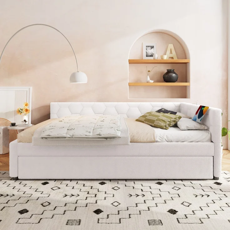 Schlafsofa mit Bettfunktion, Gästebett und Lattenrost, 140x200 cm, Polsterbett, Doppelbett, Jugendbett, Bezug aus Vlies – Bild 2