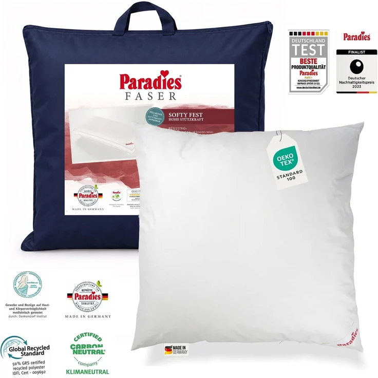 Paradies Kopfkissen Softy Bio fest 80x80 hohes Bauschvolumen Außensteg – Bild 2