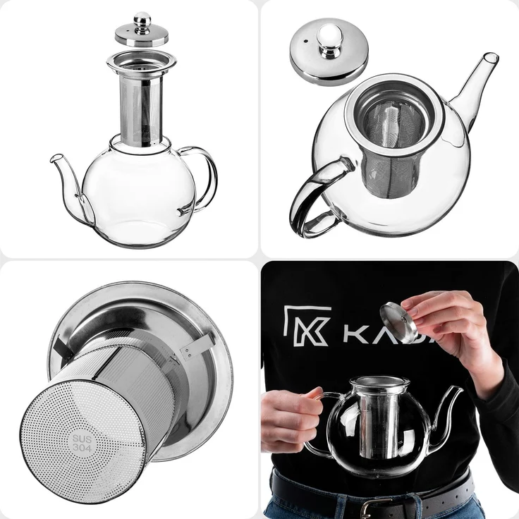 KADAX Teekanne 1L mit Teesieb, Teezubereiter aus Glas, Hitzebeständige Glasteekanne mit herausnehmbarem Siebeinsatz, Teebereiter, Kanne für verschiedene Teesorten – Bild 9