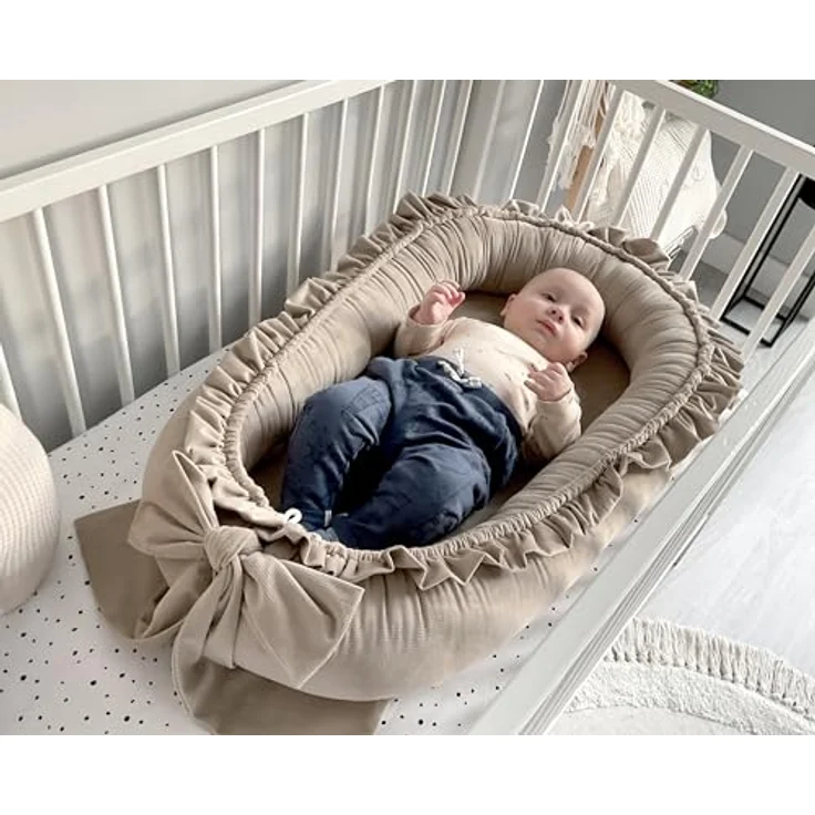 Babynestchen Neugeborene – Babynest Velvet – Nestchen Baby für Babybett & Kinderbett – Babykokon Tragbar – OEKO-TEX zertifiziert – Zubehör Babybett – Beige Velvet – Bild 6