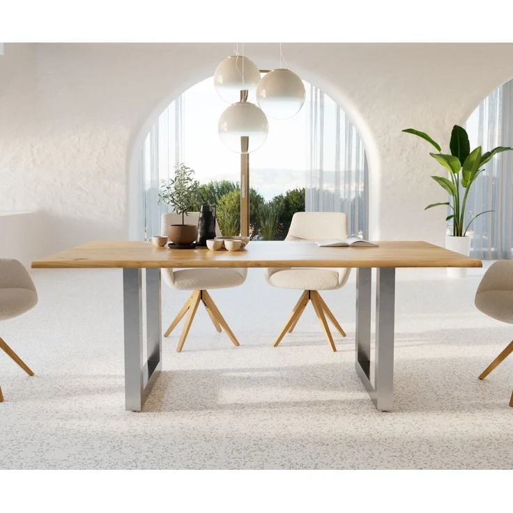 Esstisch Edge 200x100x2,5-3 Eiche Natur Edelstahl breit Live-Edge – Bild 2