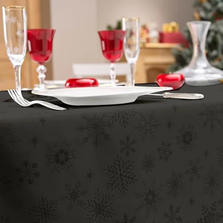 Douceur d'Intérieur, Tischdecke, rechteckig, 140x300 cm, Schneeflocken, Anthrazit, Jacquard – Bild 6