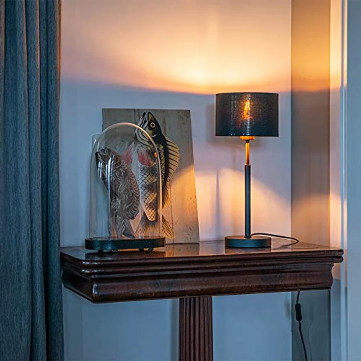 QAZQA VT 1 Moderne Tischlampe, Stoffschirm schwarz mit goldener Innenseite, E27, LED geeignet, 48,8 cm Höhe – Bild 2