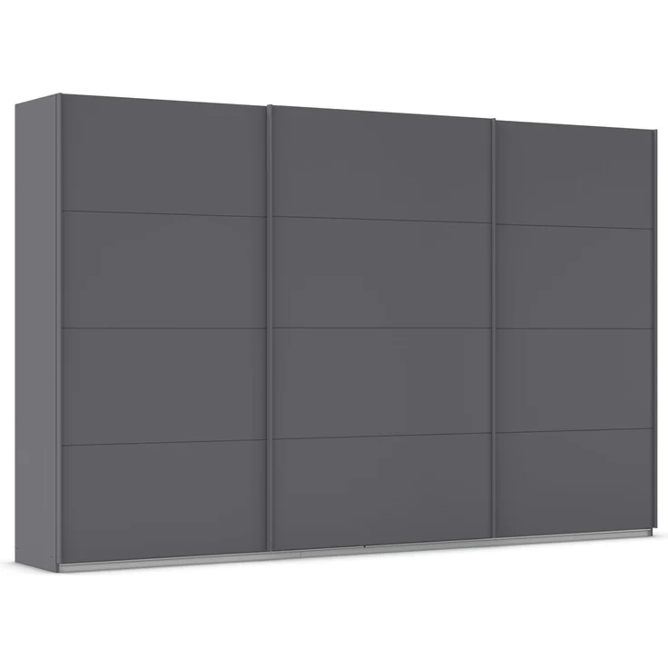 Rauch Möbel Kulmbach, Kleiderschrank mit Schwebetüren für Schlafzimmer, Kinderzimmer, Garderobe, Flur, 3-türig, mit Soft-Close-Funktion, Zubehör Premium, Farbe Grau metallic, Schwarz, Breite 360 cm