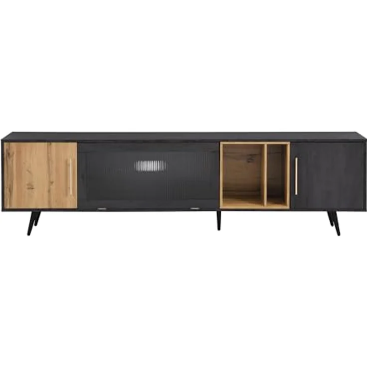 FurnitureR Elegant TV Cabinet,2 Türen + Aufbewahrung,200 x 40 x 55.5 cm,Dark Wood,Gray and Wood Grain,Suitable for 90-inch TV – Bild 11