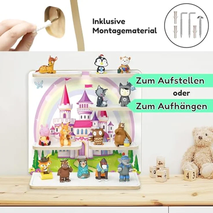stadtecken Holzregal für Musikbox – Passend für Toniebox & ca. 40 Tonies | Perfekte Aufbewahrung fürs Kinderzimmer | Zum Aufhängen | Erweiterbar (Fantasieschloss ohne Musikbox) – Bild 7