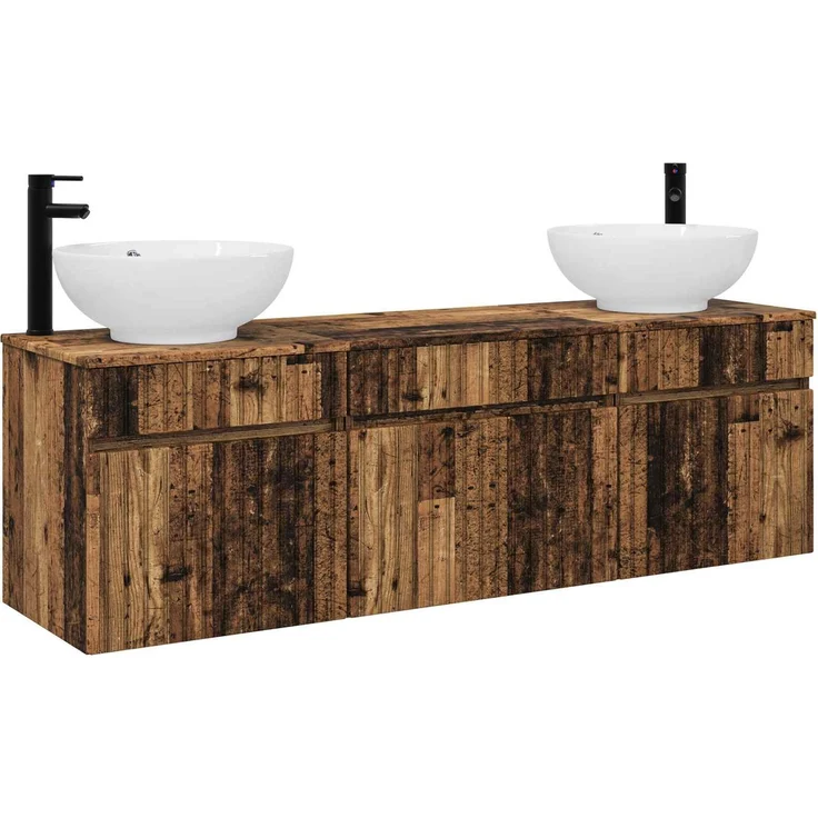 vidaXL Badezimmerschrank-Set 3 stk. Altholz 157 x 44,5 x 80 cm 3405765 – Bild 2