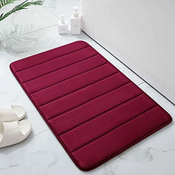 Homaxy Memory Foam Badezimmer Badteppich Saugfähige Rutschfester Badvorleger Waschbar Badematte - 51x81 cm,Weinrot – Bild 3