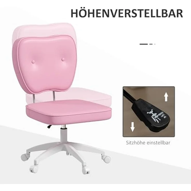 Vinsetto Bürostuhl Höhenverstellbarer Schreibtischstuhl, Drehstuhl mit Rollen (Chefsessel, 1 St), bis 120kg Belastbar, Rosa – Bild 4