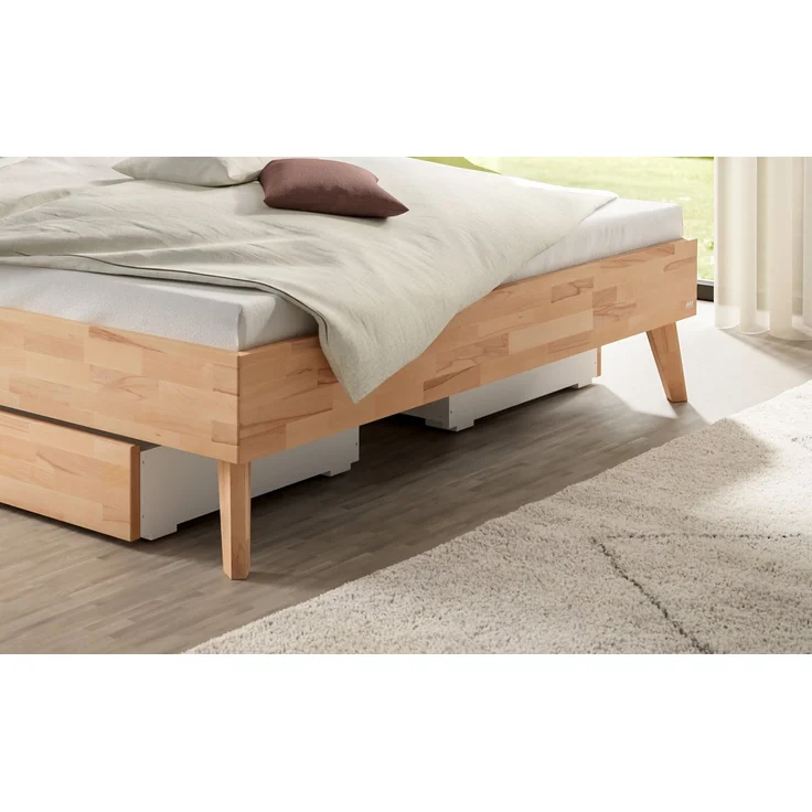 Hasena Bett Taliana Kernbuche mit grauem Polster-Kopfteil 160x200 cm, Komforthöhe 25 cm – Bild 4