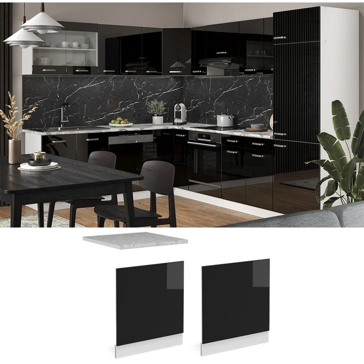 Frontblende R-Line Schwarz Hochglanz 60 cm ohne Arbeitsplatte Vicco – Bild 2