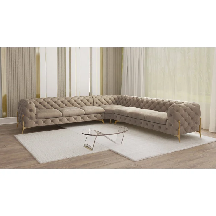 S-Style Möbel Ecksofa Chesterfield Ashley mit Goldene Metall Füßen, mit Wellenfederung – Bild 5