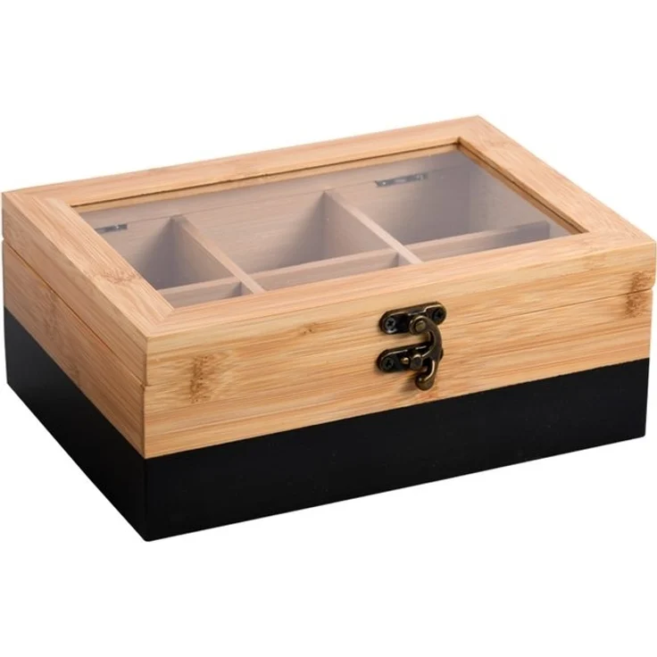 KESPER® Teebox Aufbewahrungsbox mit 6 Fächern, aus Bambus, FSC, Bambus, (1-tlg), mit Kunststoff-Sichtfenster und Metallverschluss – Bild 2
