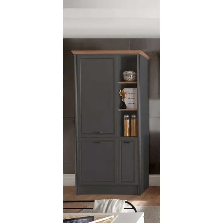 JASMIN Moderner Einbauschrank für Kühlschrank in Graphit, Artisan Eiche Optik - Geräumiger Hochschrank Küchenschrank mit viel Stauraum - 104 x 216,5 x 61 cm (B/H/T)