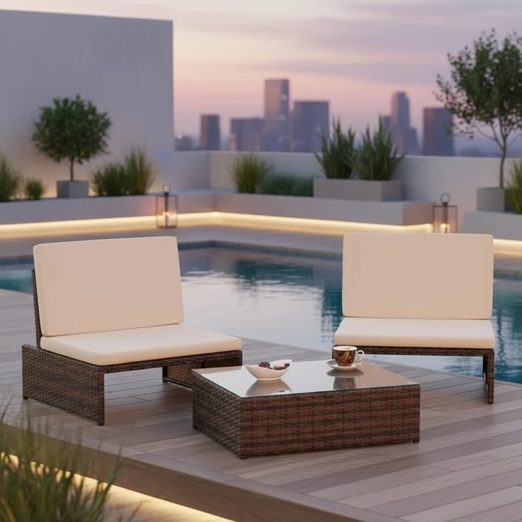 Lounge Gartengarnitur Sitzgruppe 2er Sessel Tisch Sonnenliege Polyrattan braun – Bild 7