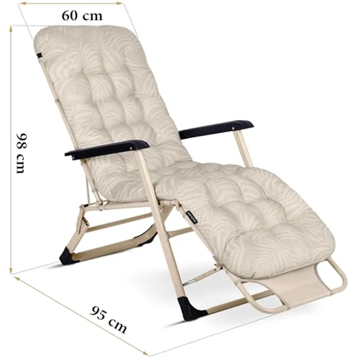 Sofotel Sonnenliege Klappbare Gartenliege Bis 120 kg Liegestuhl mit Kissen und Kopfstütze Beige ChillWell Luxury – Bild 4