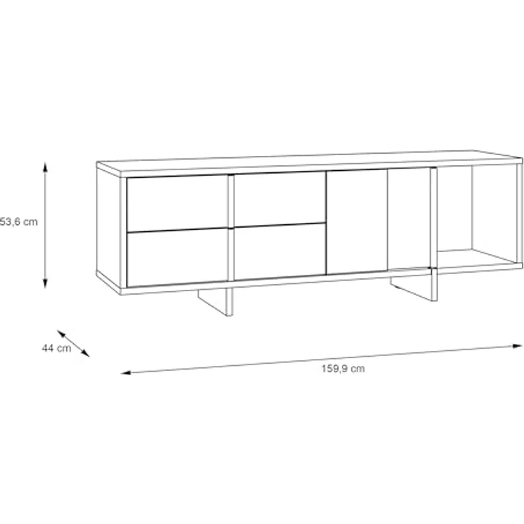 Forte JOKKAZ TV-Schrank 160, TV-Lowboard, 1 Tür, 2 Schubladen, Wohnzimmer, Holzwerkstoff, Flagstaff Eiche Holzdekor/Schwarz, 159,6 cm breit x 53,7 cm hoch x 42,0 cm tief – Bild 3