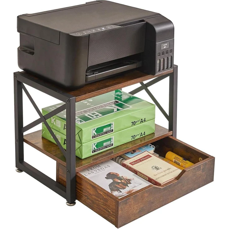 IBUYKE 2 Tier Desktop-Drucker Stand Holz mit Schublade Ordner Bücher Fax Scanner – Bild 3