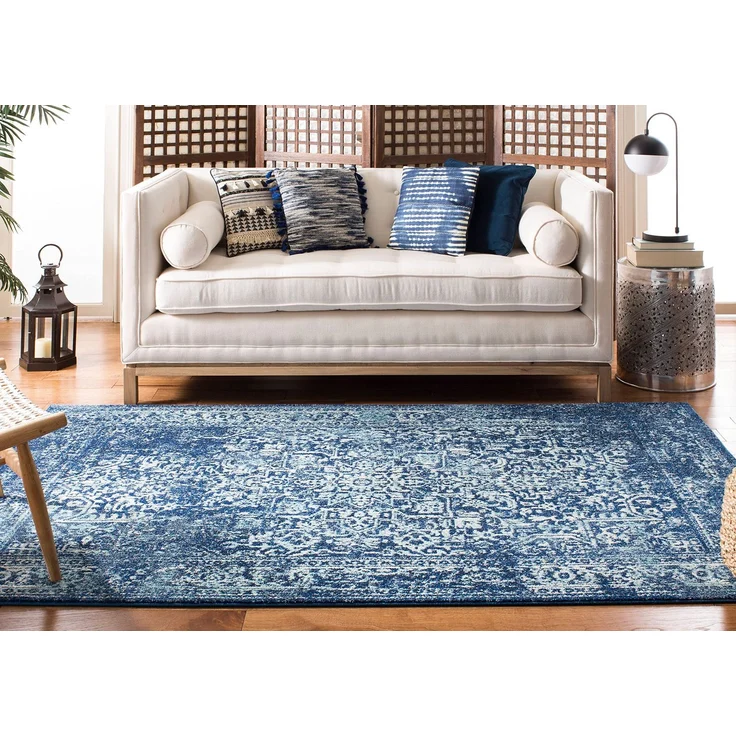 SAFAVIEH Übergangs Teppich für Wohnzimmer, Esszimmer, Schlafzimmer - Evoke Collection, Kurzer Flor, Marine und Elfenbein, 201 X 274 cm