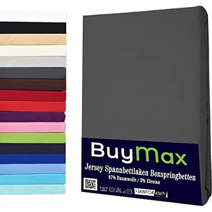 Buymax Spannbettlaken Stretch 180x200-200x220 cm für Wasserbetten und Boxspringbetten Bettbezug für Matratzen bis 35 cm Matratzenhöhe, Anthrazit – Bild 1