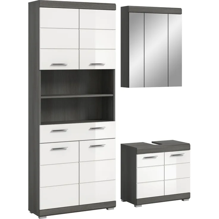 Badezimmer-Set >Scout< in Rauchsilber / Weiß Hochglanz - 149x191x34cm (BxHxT)