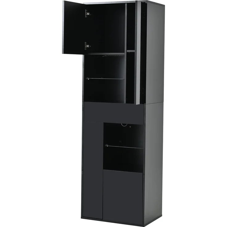 55*38*170cm Verkaufsvitrine, Hochschrank mit 1 Schublade und 4 Schränken,Glasvitrine Vitrinenschränke mit led , Vitrinen Mit Hochglanz-Design,Wohnzimmerschränke, Vitrinen, Schaukästen,Schwarz – Bild 9