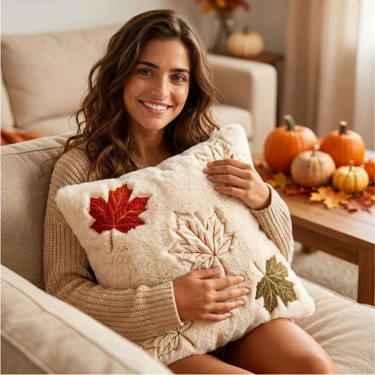 FOUORTUNATE-BEE Kissenbezüge Kissenbezüge 2er Set 45x45 cm, Herbst, Ahornblatt-Motiv, Herbst-Kissenhüllen für Sofa, Bett und Sessel, Halloween-Deko – Bild 2
