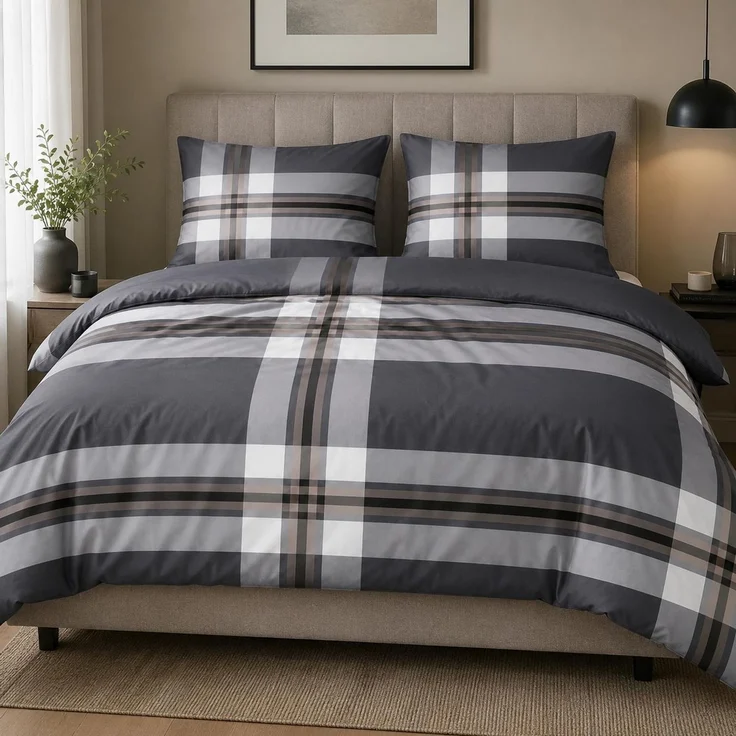 Feinbiber Bettwäsche Tartandesign - Baumwollmix mit verdecktem Reißverschluss 200x200 cm + 2x (80x80 cm) – Bild 3