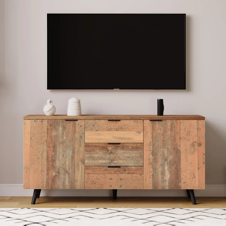 ZUBALIYA Kommode 140x35x70 cm, mit verstellbaren Einlegeböden, aus Spanplatte, Antikbraun – Bild 7