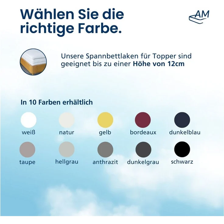 AM Qualitätsmatratzen Spannbettlaken Baumwolle in weiß, Bettlaken für Topper, Made in Germany, Baumwolle, Gummizug: rundum, (1 Stück), 90x200x12 – Bild 3