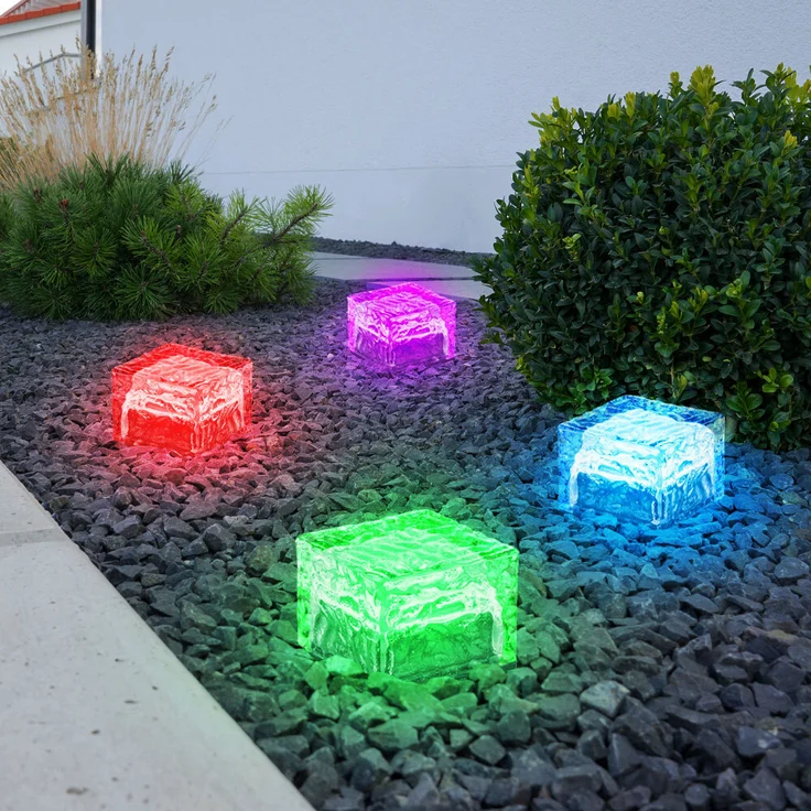 4er Set RGB LED Solarleuchte, Eiswürfel Design, H 5,4 cm – Bild 3