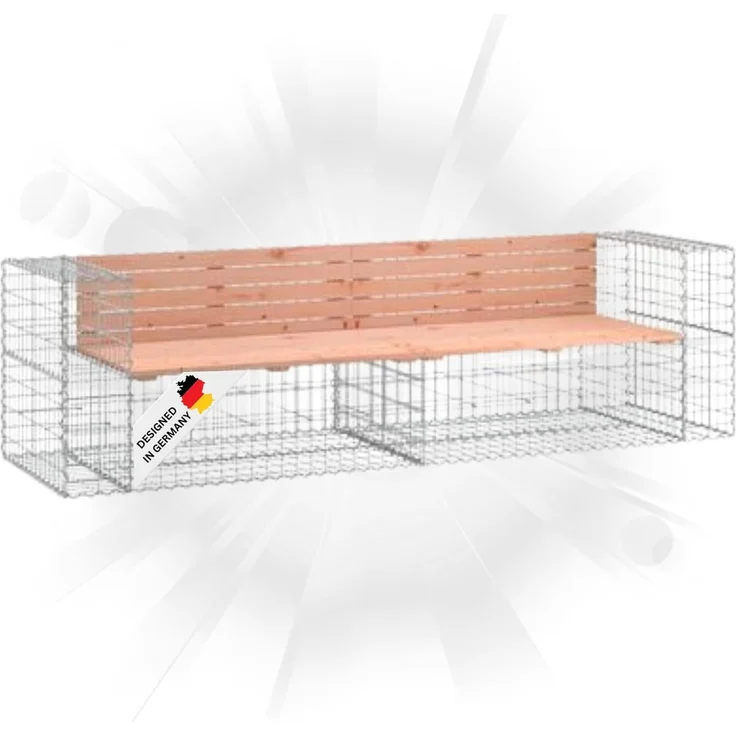 DELUKE® Gartenbank Gabionen INO aus Stahl 244x71x65,5cm Massivholz Douglasie Gabionenbank Gartenbank mit Sitzfläche aus Gabionen Steinkorb Gabionengitter Ziergabione Drahtkorb befüllbar – Bild 1