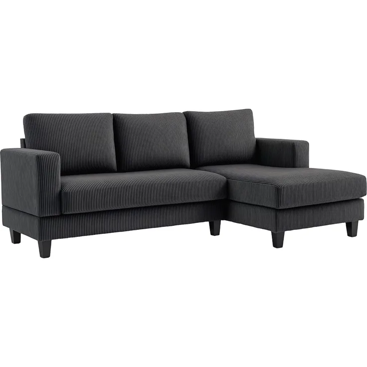 HOMCOM Ecksofa Sofa mit Chaiselongue Cord-Optik Hochdichtem Schaumstoff, bis 400 kg, L Form Couch 1 Teile, für Wohnzimmer, Schlafzimmer, 214 x 134 x 84 cm Dunkelgrau