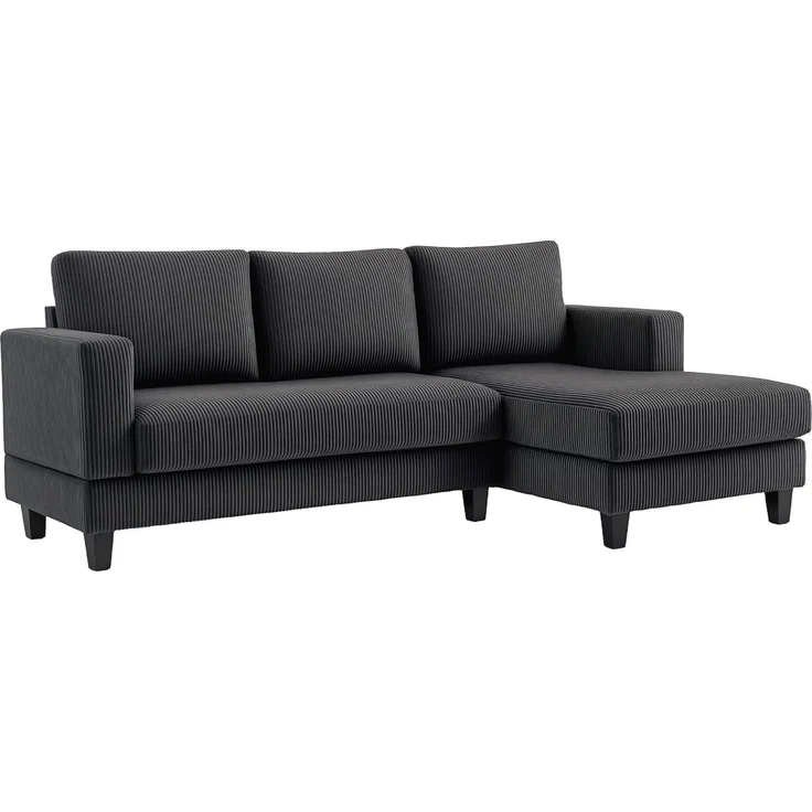 HOMCOM Ecksofa Sofa mit Chaiselongue Cord-Optik Hochdichtem Schaumstoff, bis 400 kg, L Form Couch 1 Teile, für Wohnzimmer, Schlafzimmer, 214 x 134 x 84 cm Dunkelgrau – Bild 1