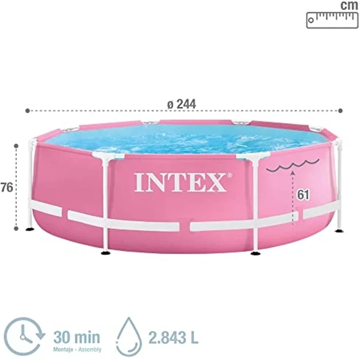 Intex 28290NP – Aufstellpool Metal Frame Rund, 2483 L, Stahl und PVC, Rosa, 244x76 cm – Bild 4
