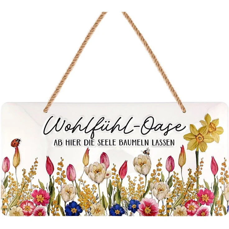 LANOLU Blechschild Wohlfühloase - 16x32cm – Metall – Mehrfarbig – 16103 – Bild 1