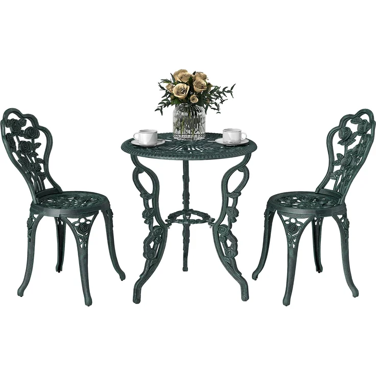 Bistroset Gartenset für 2 Personen Balkonmöbel Set Gussaluminium Antik Grün--Antik Grün--69x60x60cm--YOUDENOVA – Bild 2