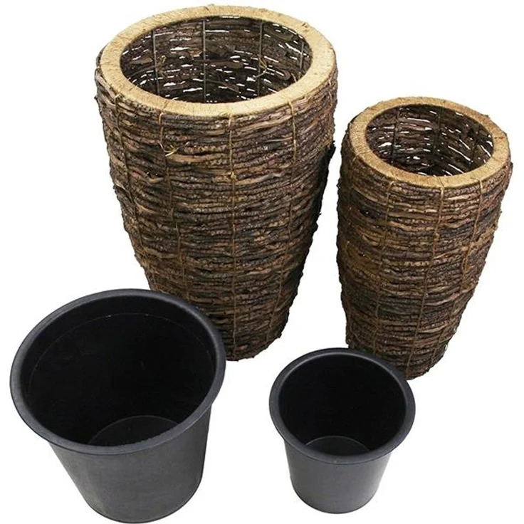 2 Übertöpfe aus Kokoszweigen, 45 + 55 cm hoch, Blumentopf, Pflanztopf, Pflanzgefäß für Drinnen & Draussen, Balkon und Gartendeko – Bild 5