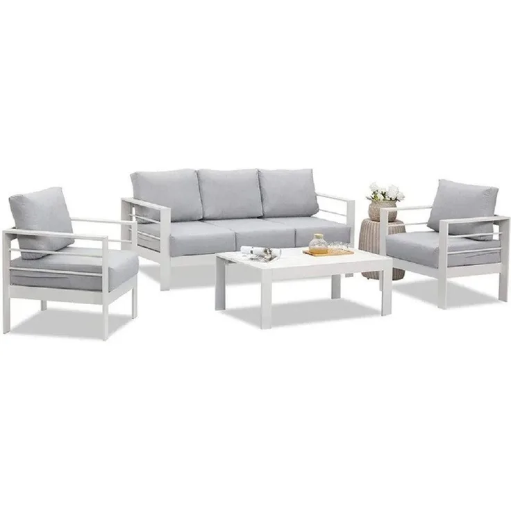 MeXo Gartenlounge-Set Gartenmöbel Set Aluminium Loungeset für Terrasse Balkon, (weiß, harmonieren mit Licht bei Nacht, 4-tlg, Passt zum skandinavischen, mediterranen oder minimalistischen Stil), wetterfest Sitzgruppe Essgruppe Gartengarnitur für 4-5 Pe...